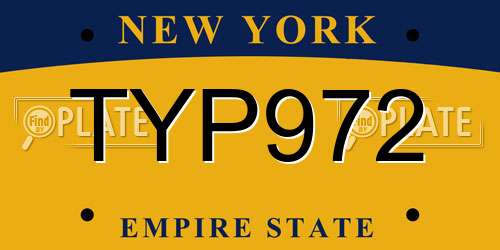 TYP972 New York License Plate