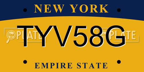TYV58G New York License Plate