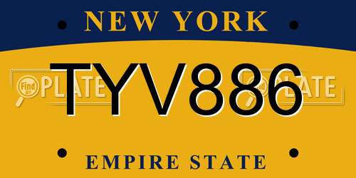 TYV886 New York License Plate