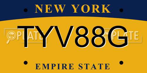 TYV88G New York License Plate