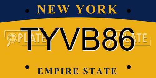 TYVB86 New York License Plate