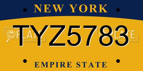 TYZ5783 New York License Plate