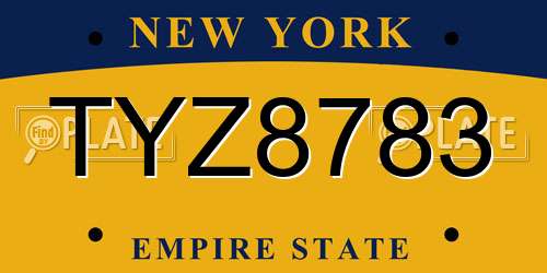 TYZ8783 New York License Plate