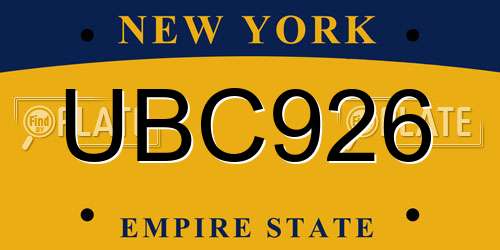 UBC926 New York License Plate