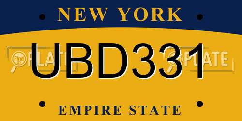 UBD331 New York License Plate