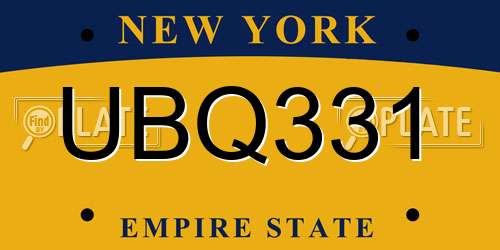 UBQ331 New York License Plate