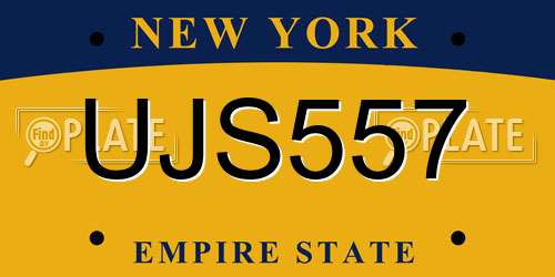 UJS557 New York License Plate