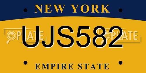 UJS582 New York License Plate
