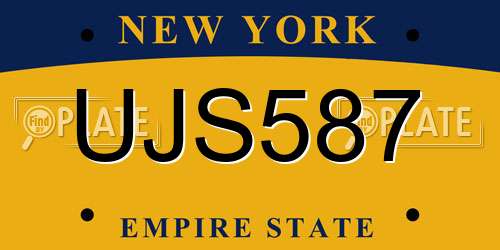 UJS587 New York License Plate