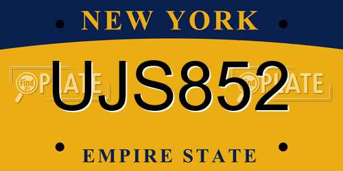 UJS852 New York License Plate