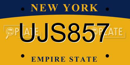 UJS857 New York License Plate
