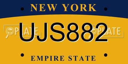 UJS882 New York License Plate
