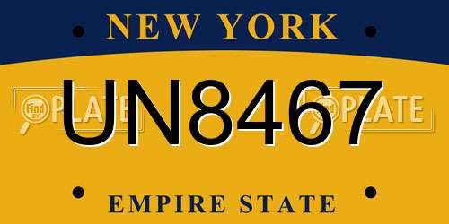 UN8467 New York License Plate