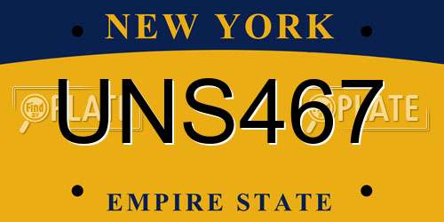UNS467 New York License Plate