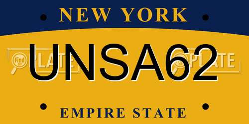 UNSA62 New York License Plate