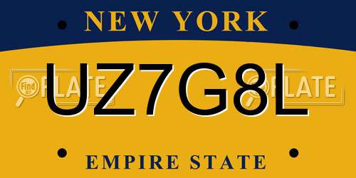 UZ7G8L New York License Plate