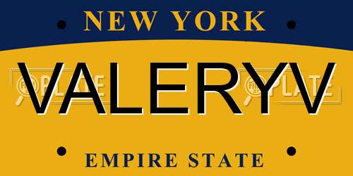 VALERYV New York License Plate