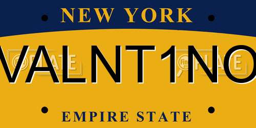 VALNT1NO New York License Plate