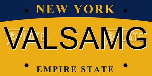VALSAMG New York License Plate