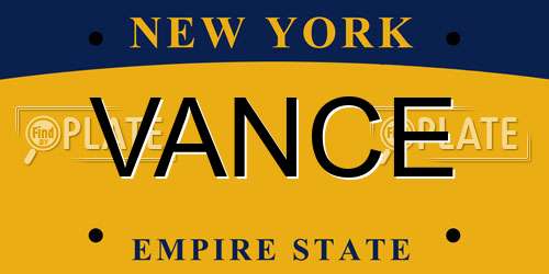 VANCE New York License Plate