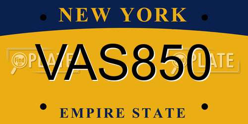 VAS850 New York License Plate
