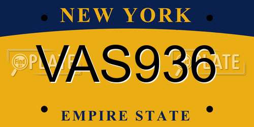 VAS936 New York License Plate