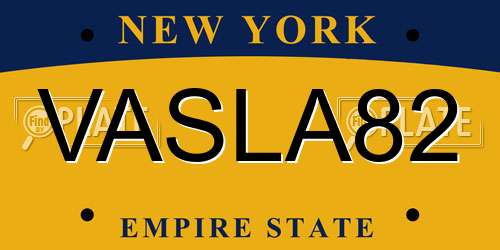 VASLA82 New York License Plate