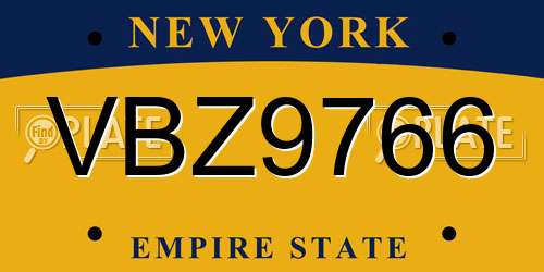 VBZ9766 New York License Plate