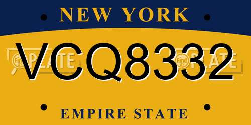 VCQ8332 New York License Plate