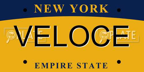 VELOCE New York License Plate