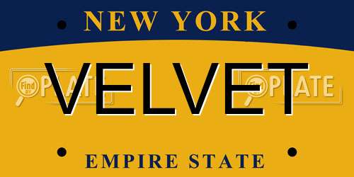 VELVET New York License Plate