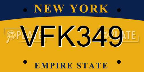 VFK349 New York License Plate