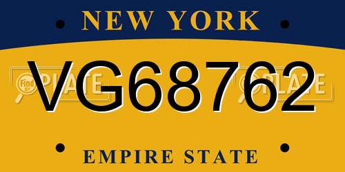 VG68762 New York License Plate