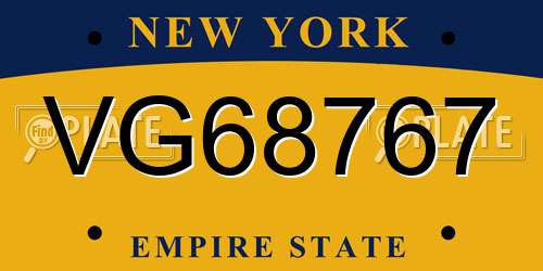 VG68767 New York License Plate