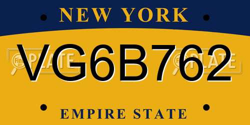 VG6B762 New York License Plate