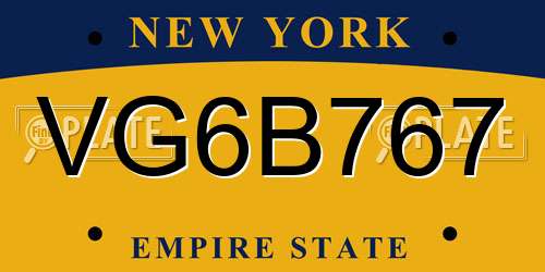 VG6B767 New York License Plate