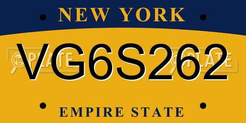 VG6S262 New York License Plate