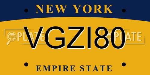 VGZI80 New York License Plate
