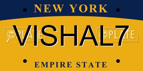 VISHAL7 New York License Plate