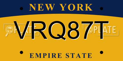 VRQ87T New York License Plate