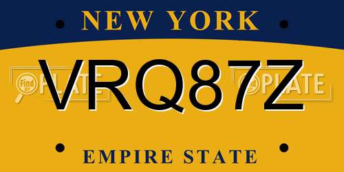 VRQ87Z New York License Plate