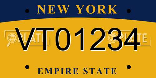 VT01234 New York License Plate