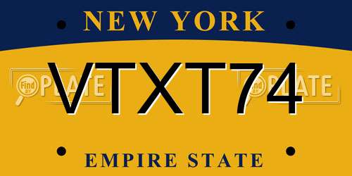 VTXT74 New York License Plate