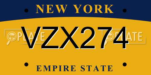 VZX274 New York License Plate