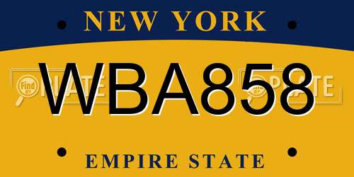 WBA858 New York License Plate