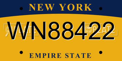 WN88422 New York License Plate