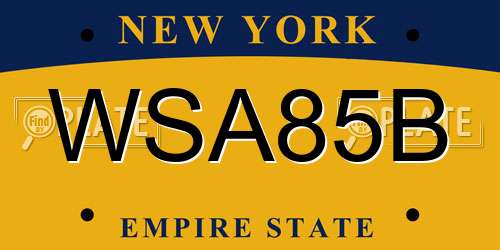 WSA85B New York License Plate