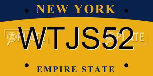 WTJS52 New York License Plate