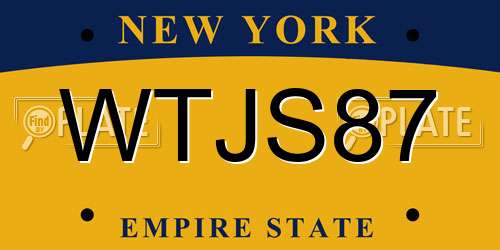 WTJS87 New York License Plate