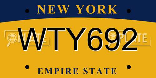 WTY692 New York License Plate
